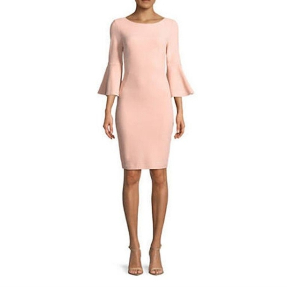 ❤️HOST PICK❤️Calvin Klein Blush Bell 3/4 Sleeve Shift Pencil Dress size 10 M
